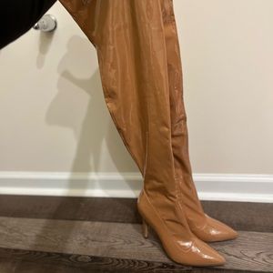 Thigh high latex boots